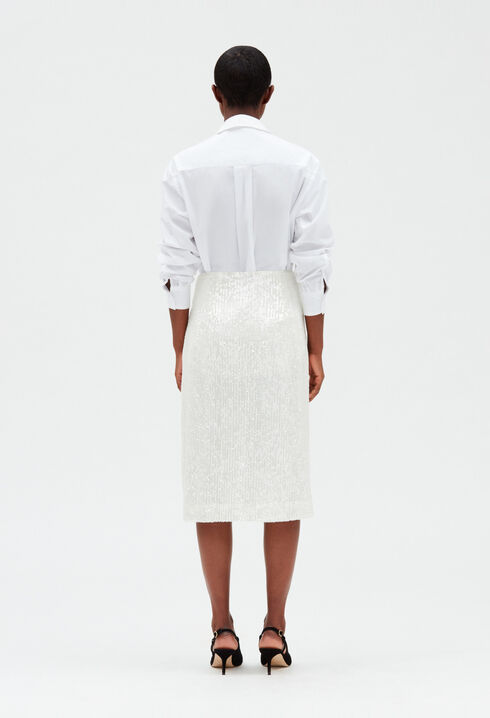 White sequinned mid-length skirt