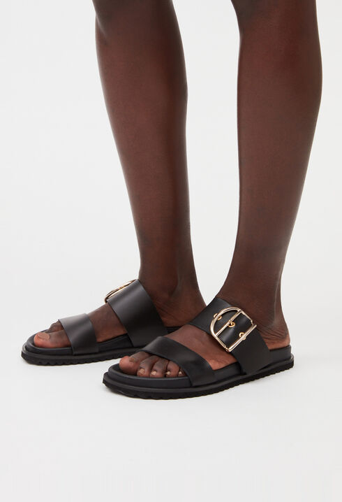 Black leather sandals