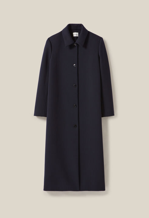 Long blue straight-cut coat