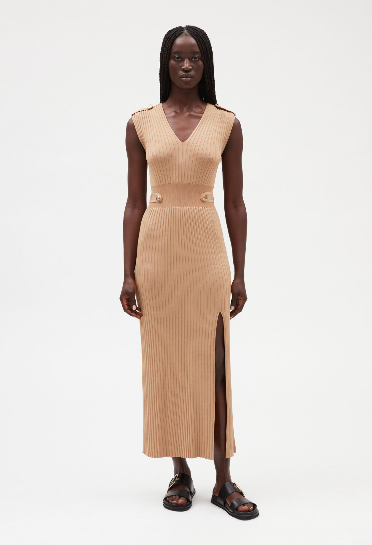 Long beige knitted dress