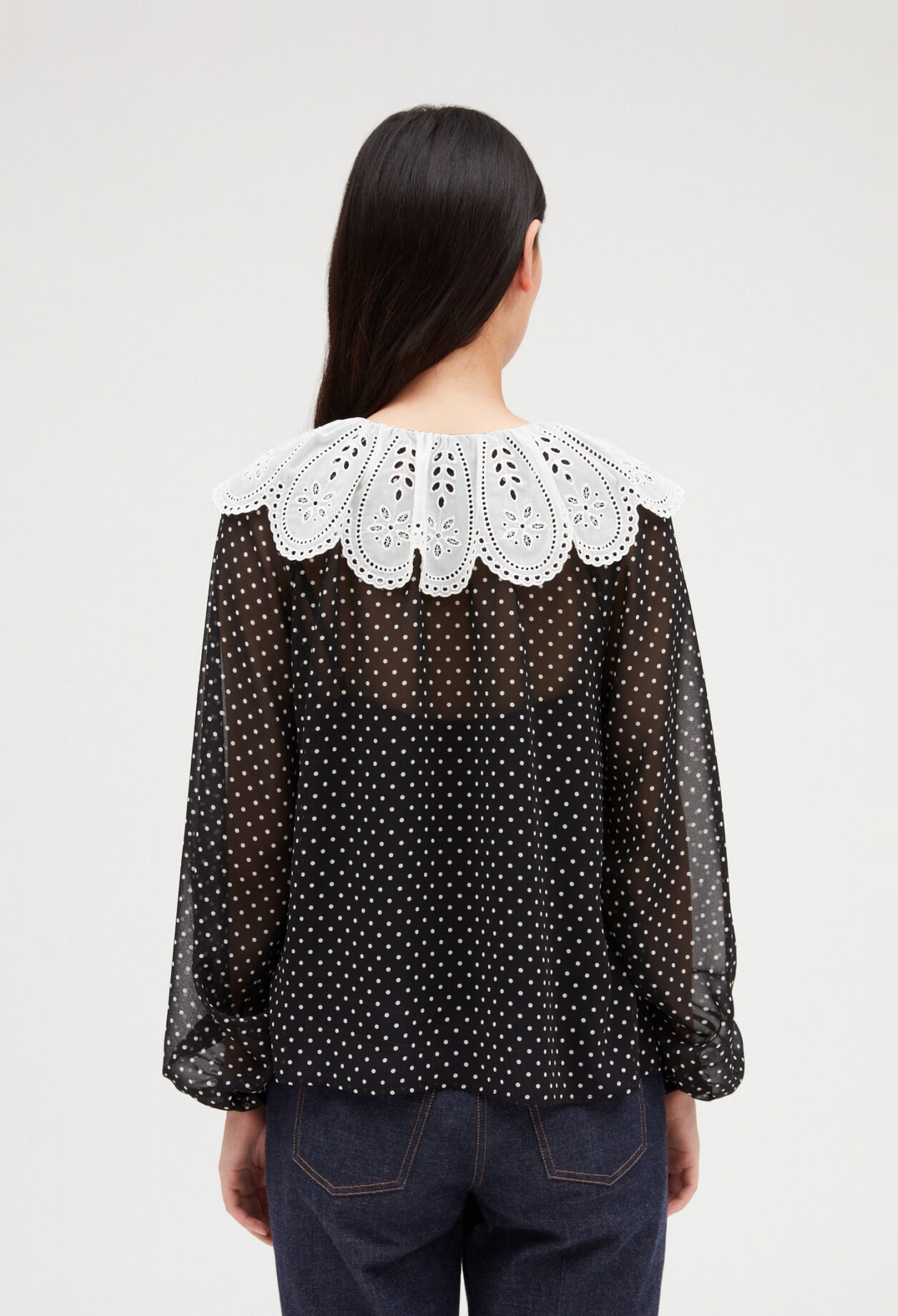Polka dot blouse with Claudine collar