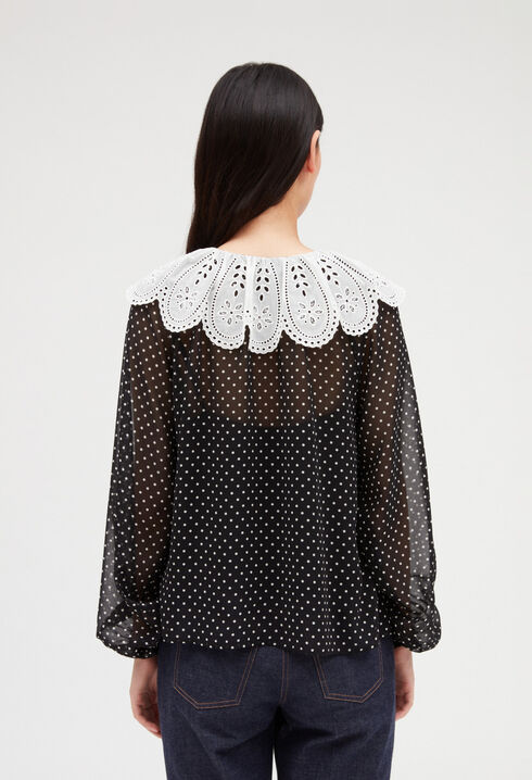 Polka dot blouse with Claudine collar