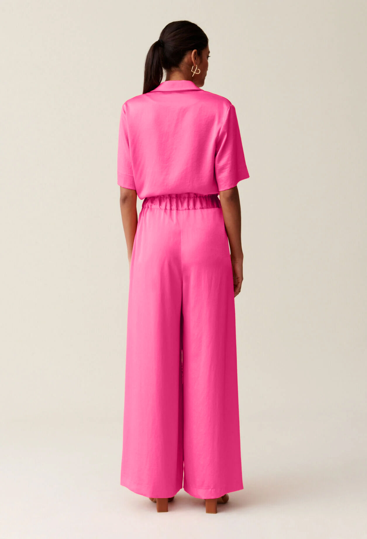 Wide-leg trousers with smocked waistband