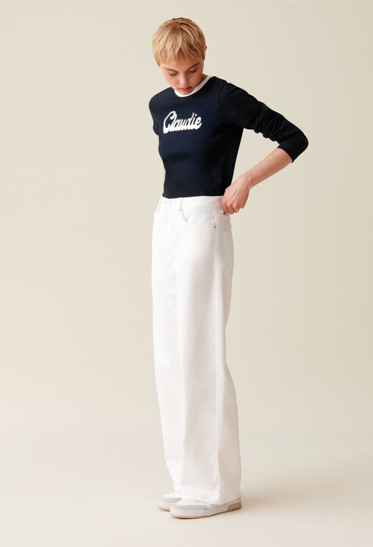 Black cotton long-sleeve T-shirt