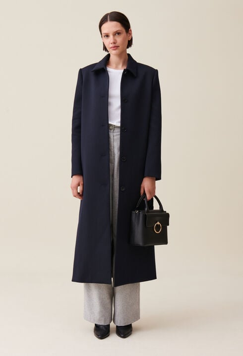 Long blue straight-cut coat