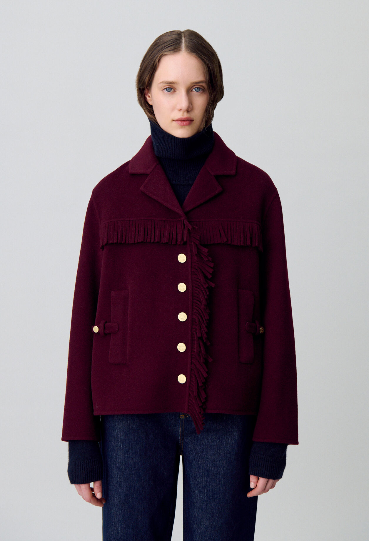 Short Wool Coat with Fringes Short Wool Coat with Fringes