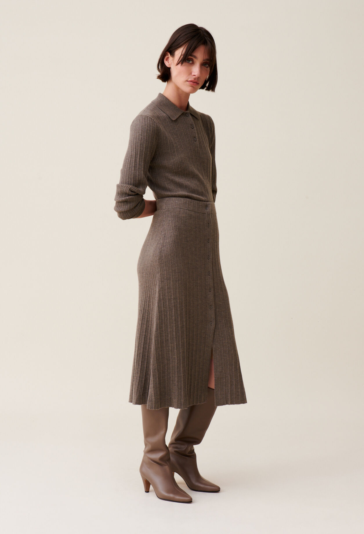 Pleated Midi Skirt with Buttons