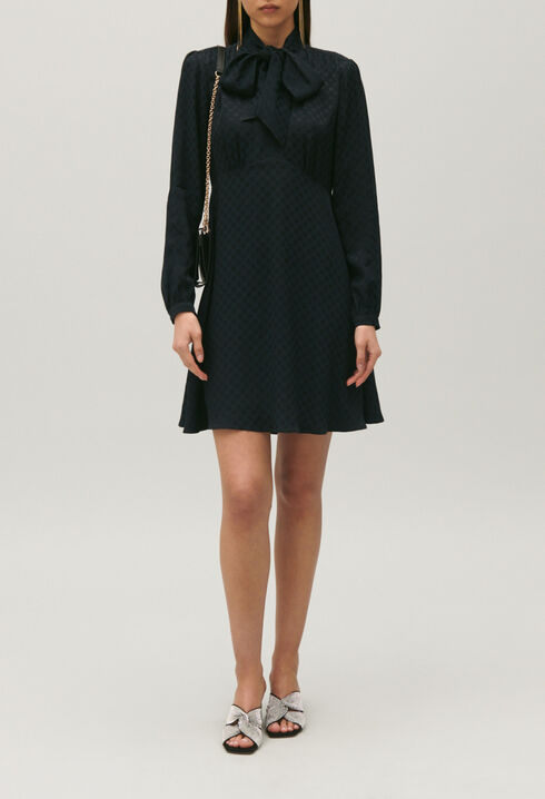 Dress with black pussy bow collar