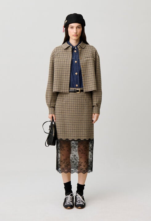 Straight checked skirt