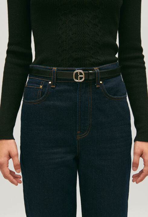 Black leather belt with rhinestones