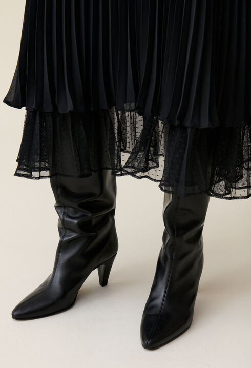 Black pleated midi skirt