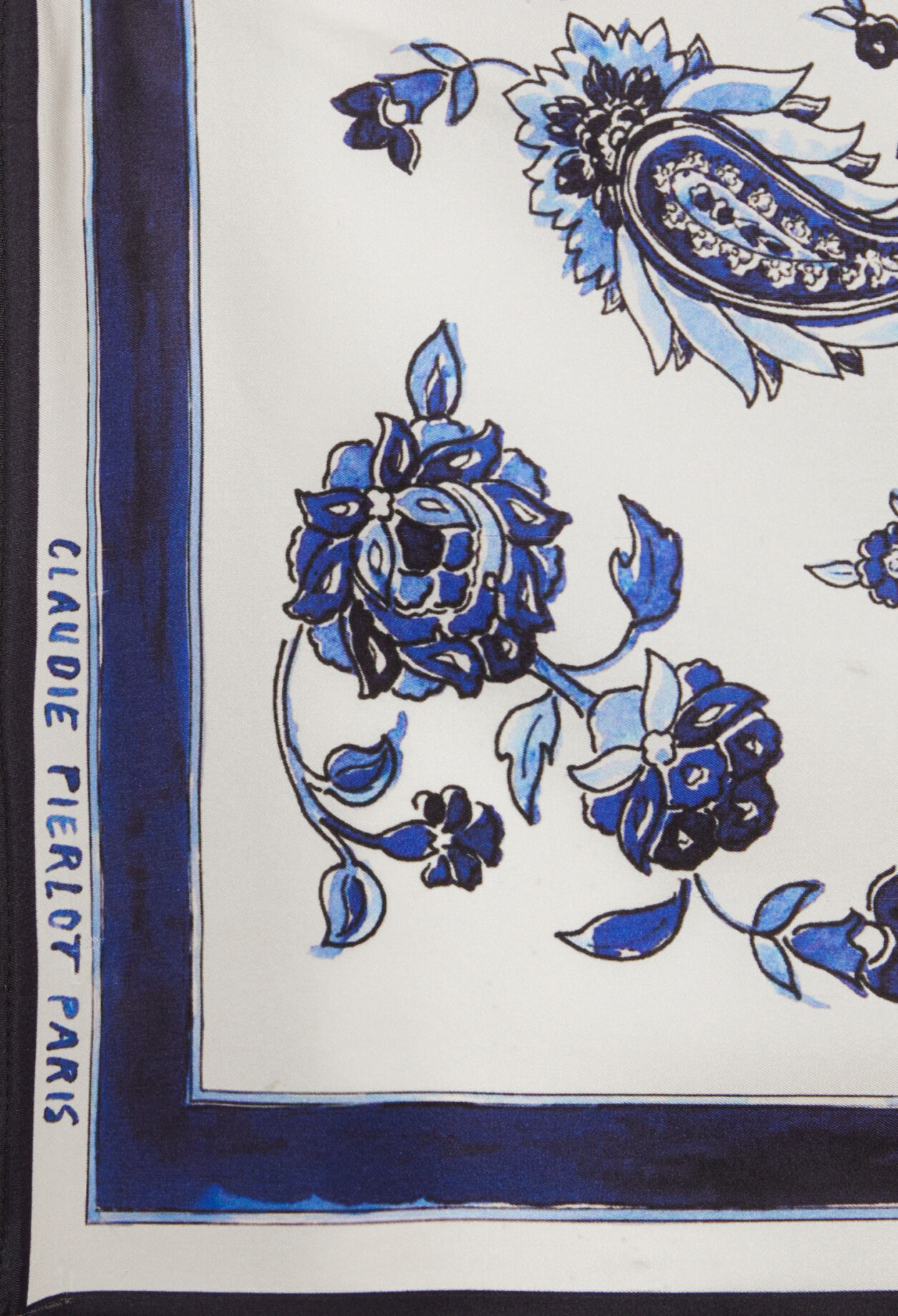 Foulard bleu nuit imprimé floral soie