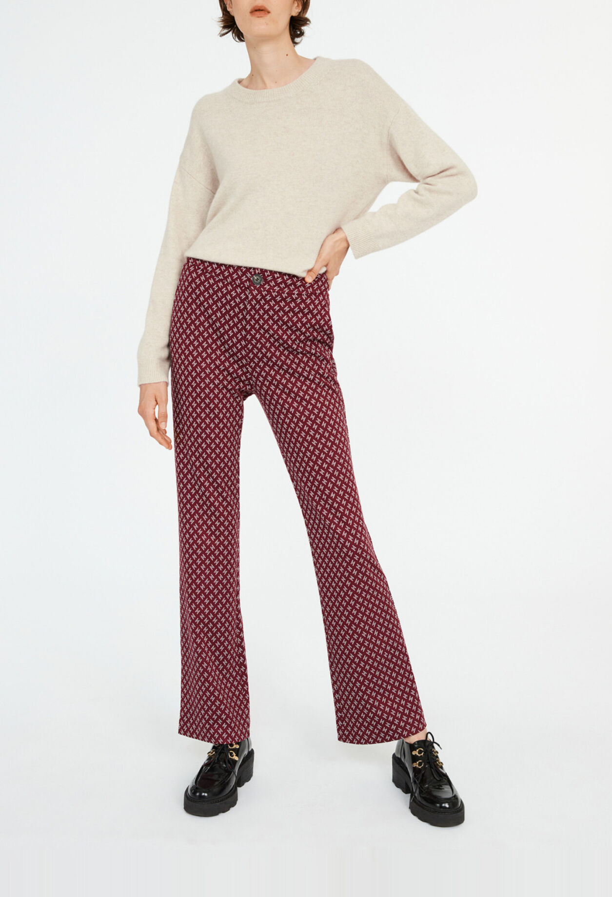 Pantalon bicolore taille haute imprimé