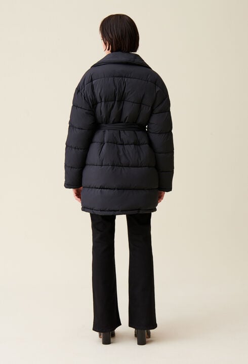 Belted Shawl Collar Puffer