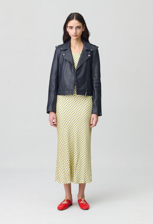 Navy blue grained leather jacket 