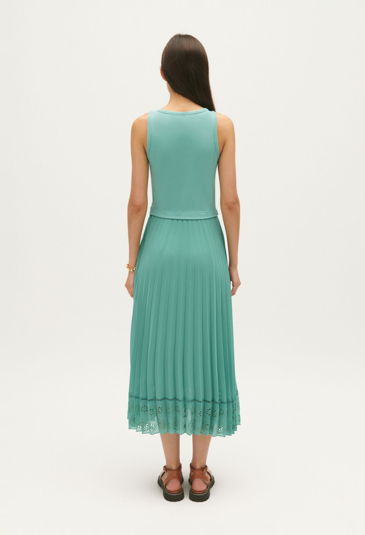 Aqua green two-tone midi dress
