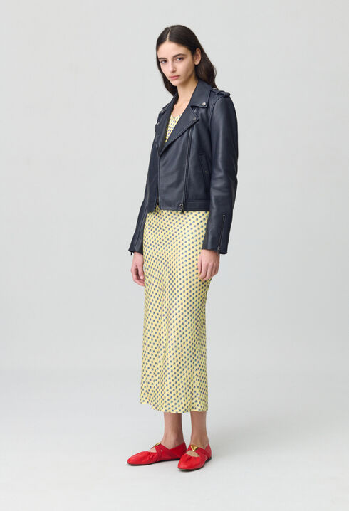 Navy blue grained leather jacket 