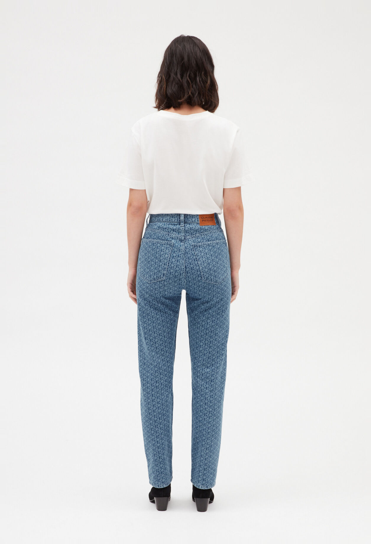 Straight monogrammed blue jeans