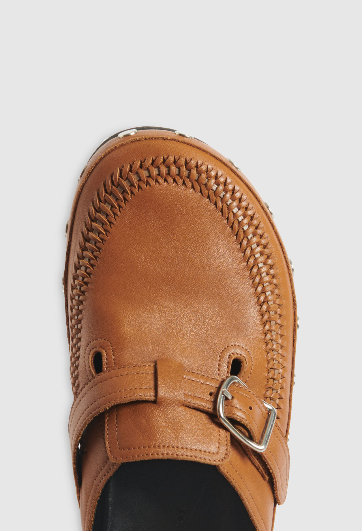 Caramel leather loafer clogs