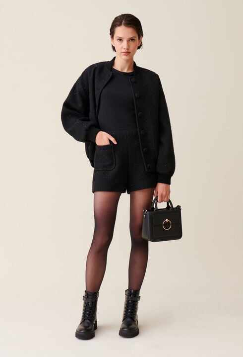 Straight black tweed shorts