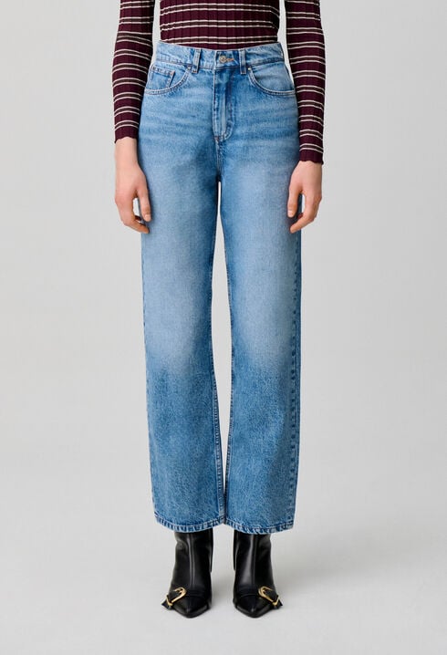 Straight washed denim jeans
