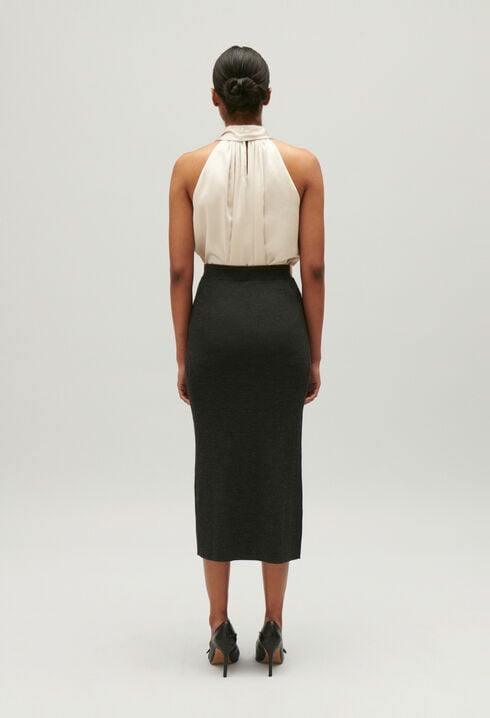 Marled grey knit maxi skirt