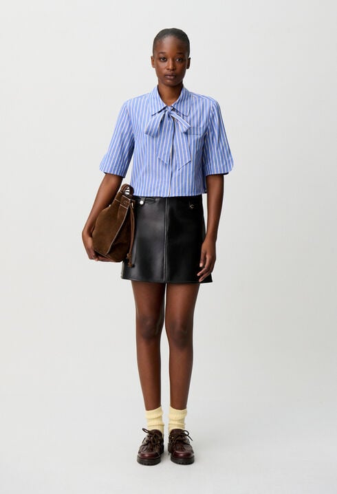 Striped tie-neck shirt