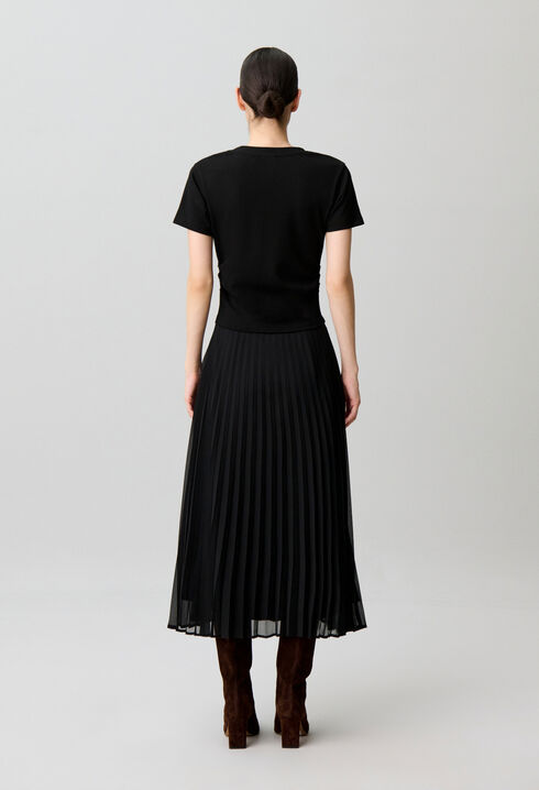 Straight pleated bi-material dress