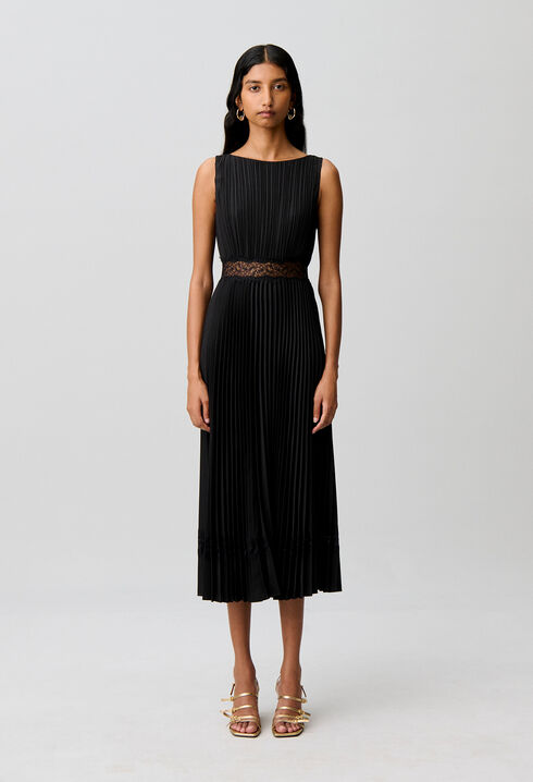 Flowy pleated satin dress