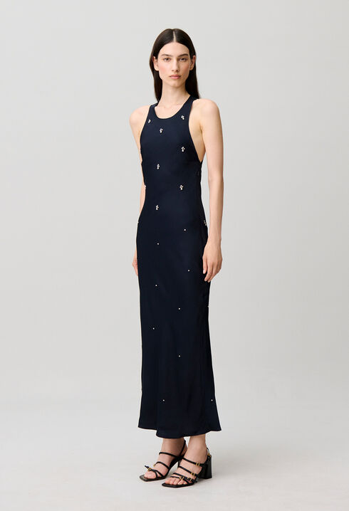 Embellished satin maxi dress