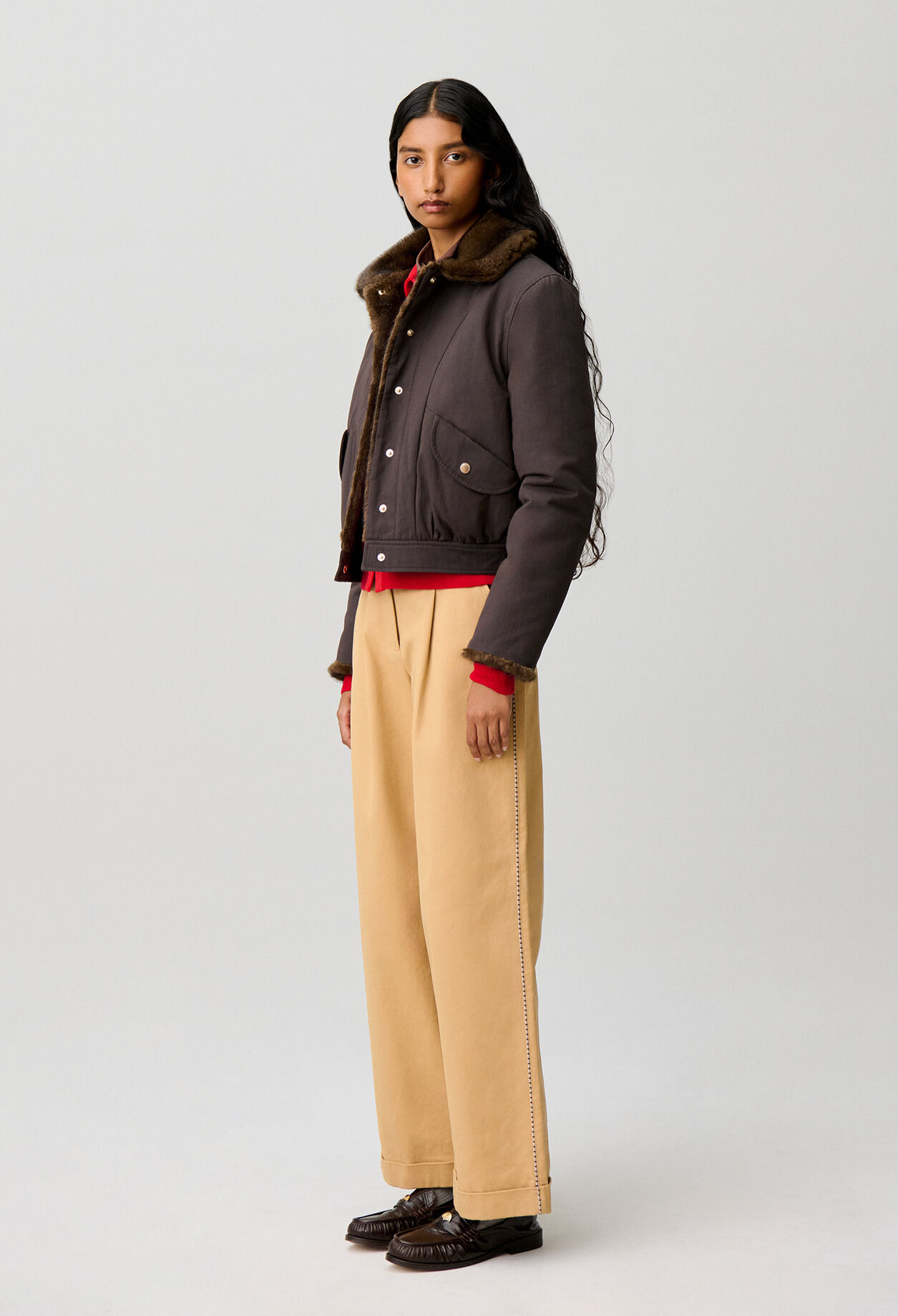 Short reversible nylon parka