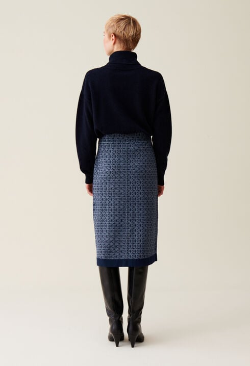 Navy high-waisted monogram skirt
