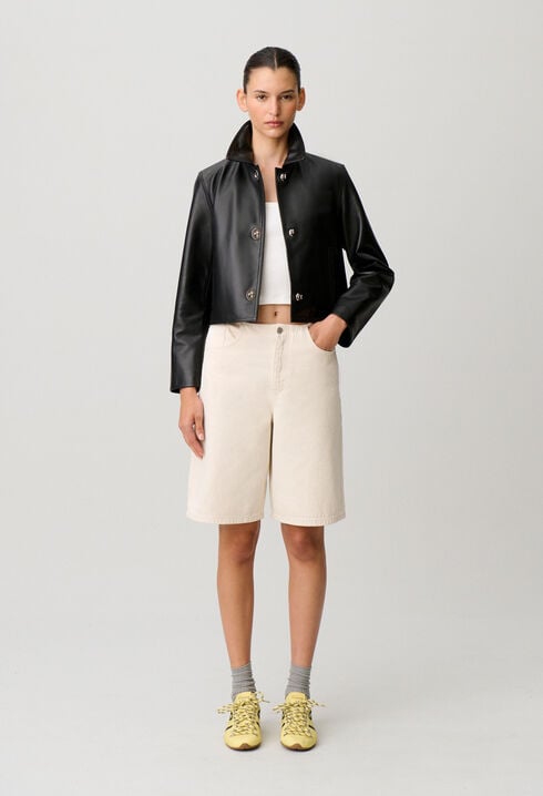 Short black leather jacket