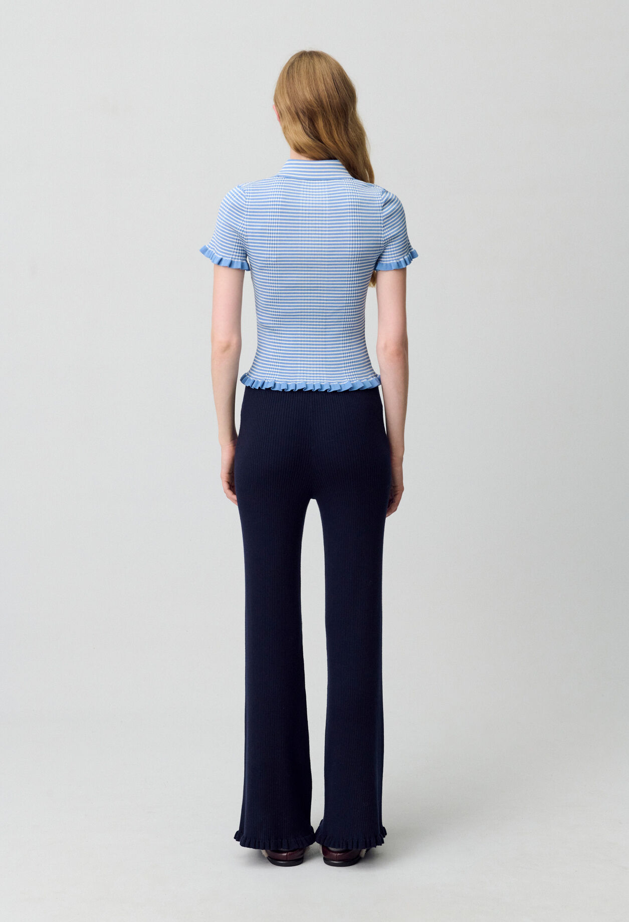 Buttoned striped polo top