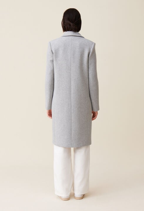 Light grey mid-length tailored coat