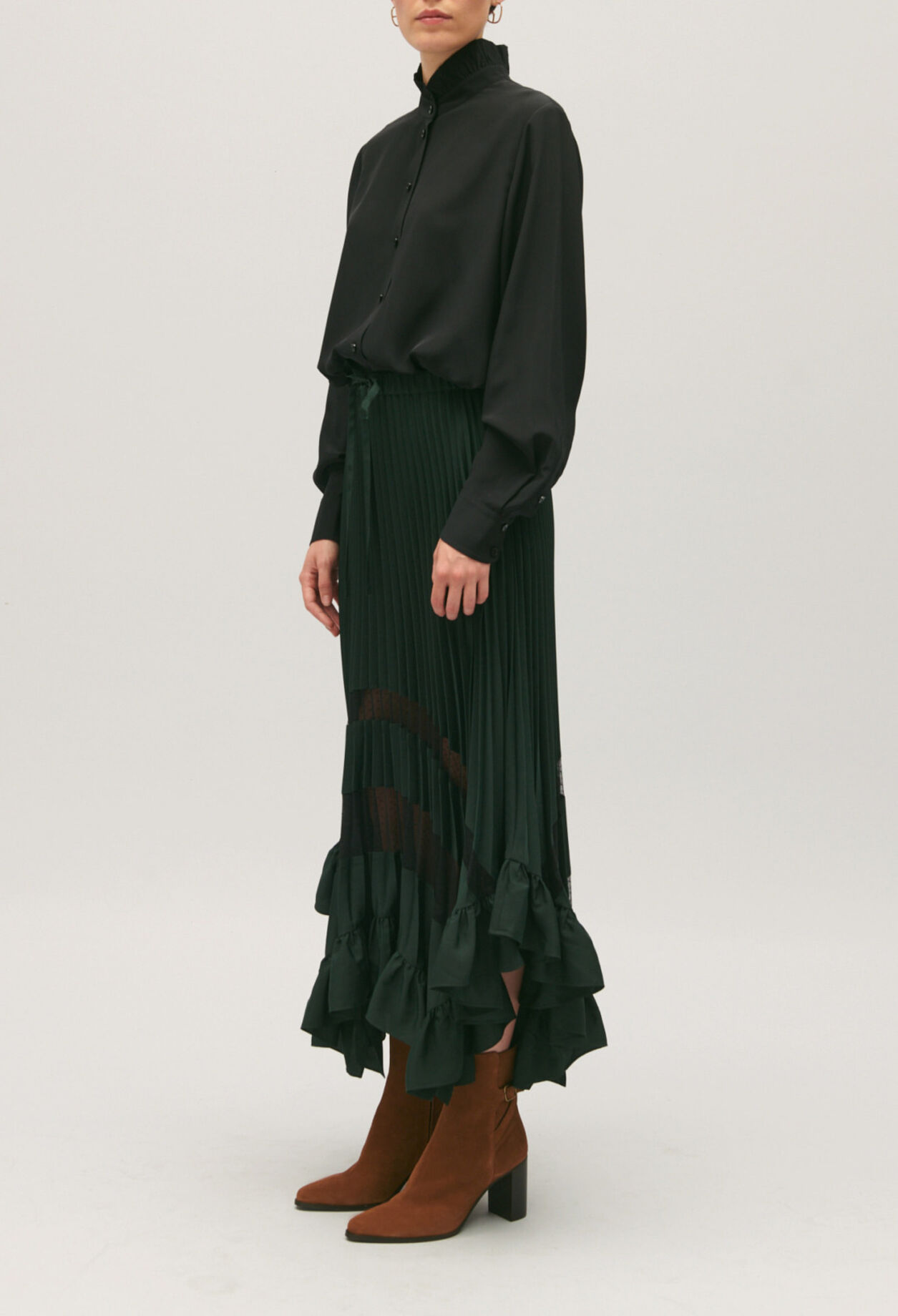 Pleated, ruffled mid-length skirt Pleated, ruffled mid-length skirt