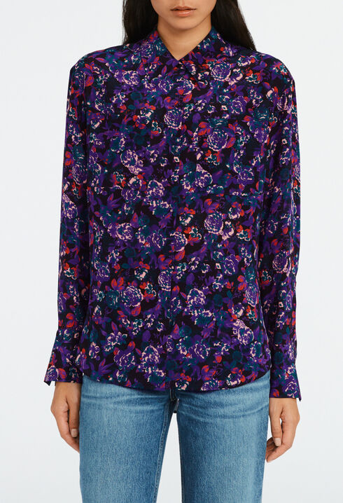 Floral-print silk shirt