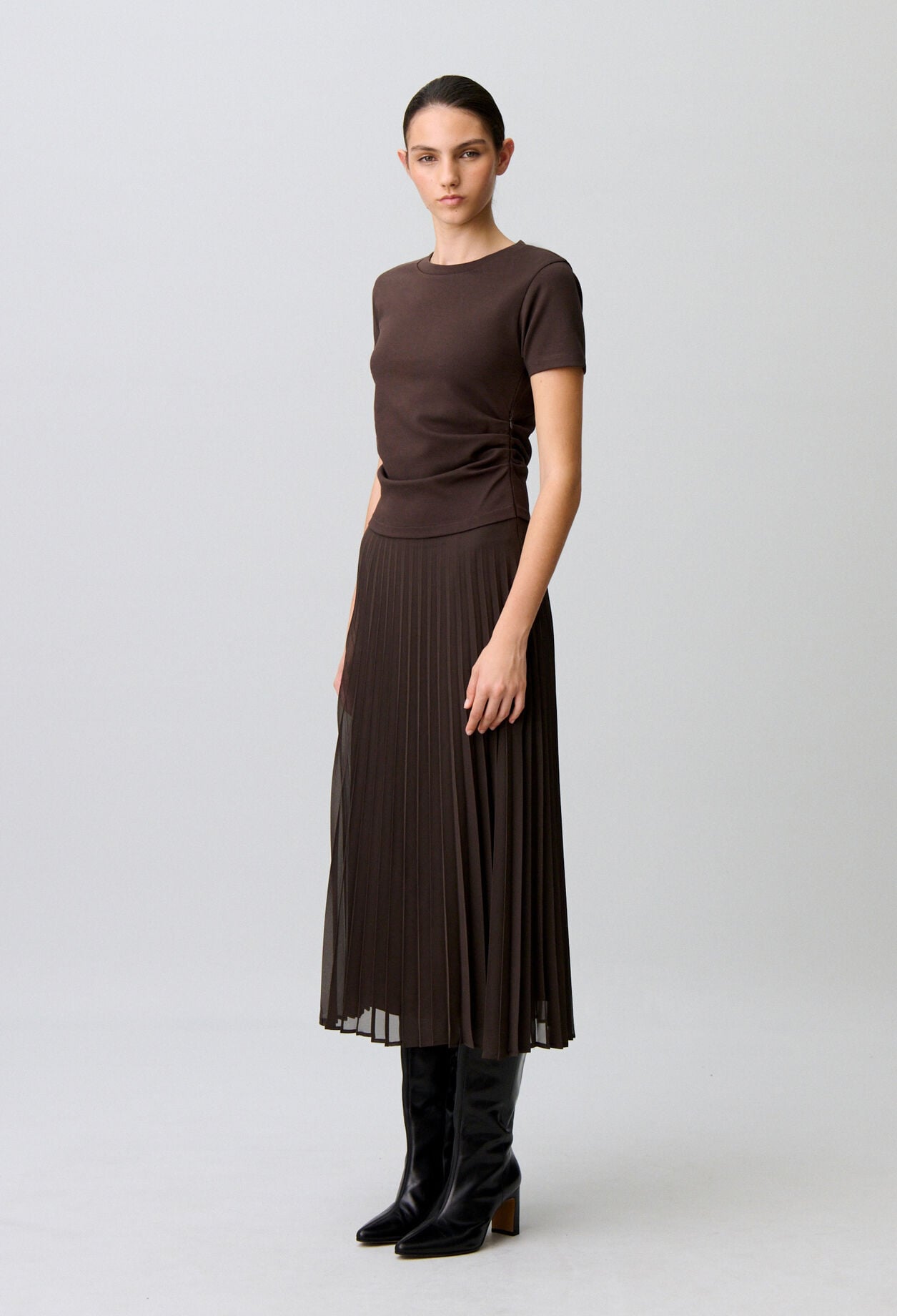 Pleated bi-material dress