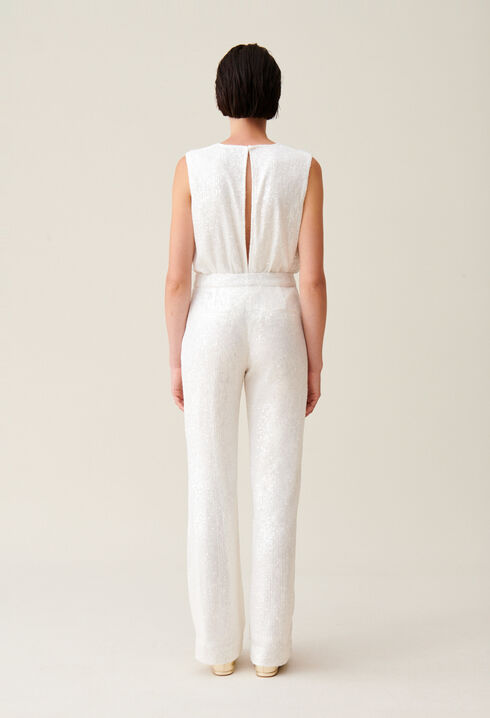 White sequinned trousers