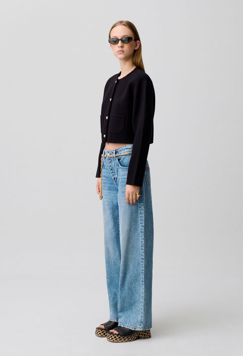 Wide-Leg Washed Denim Jeans