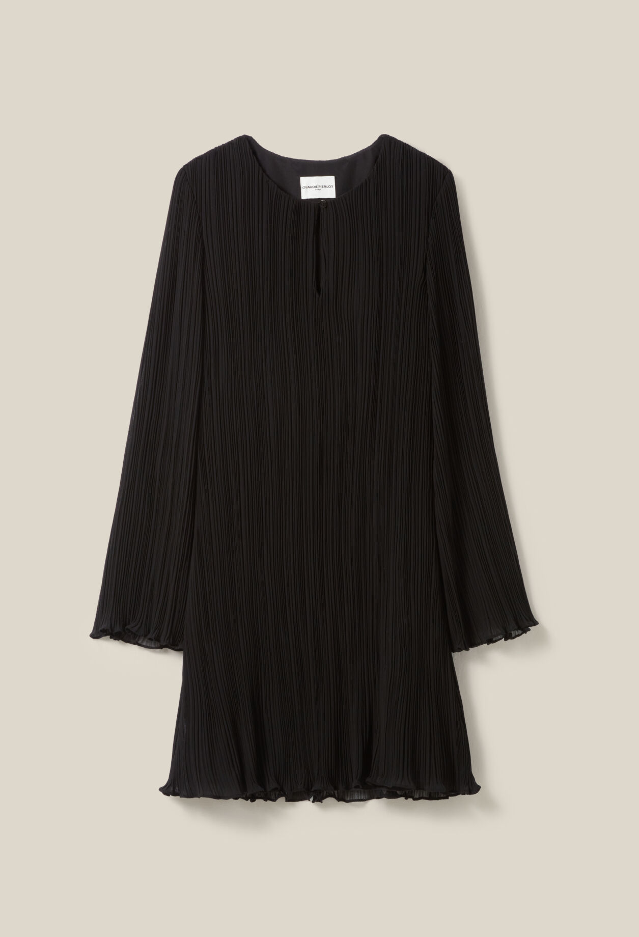 Pleated Short Dress, Long Sleeves
