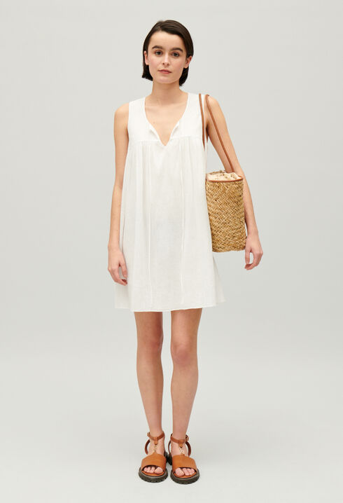 Ruched short cream dress