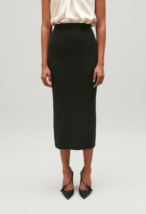 Marled grey knit maxi skirt