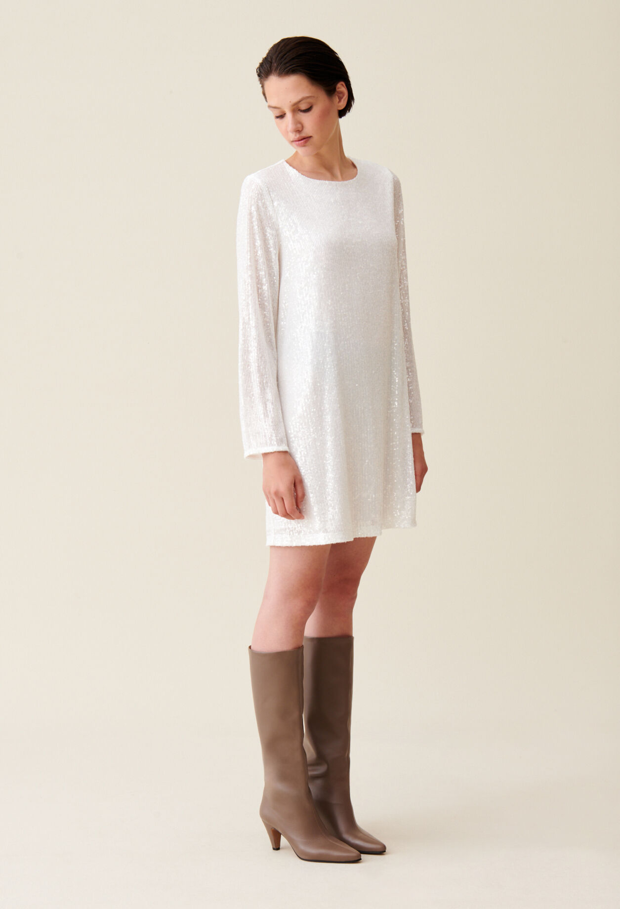 Rififi short ecru dress with sequins