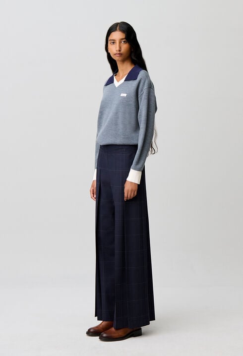 Wide-leg checked trousers