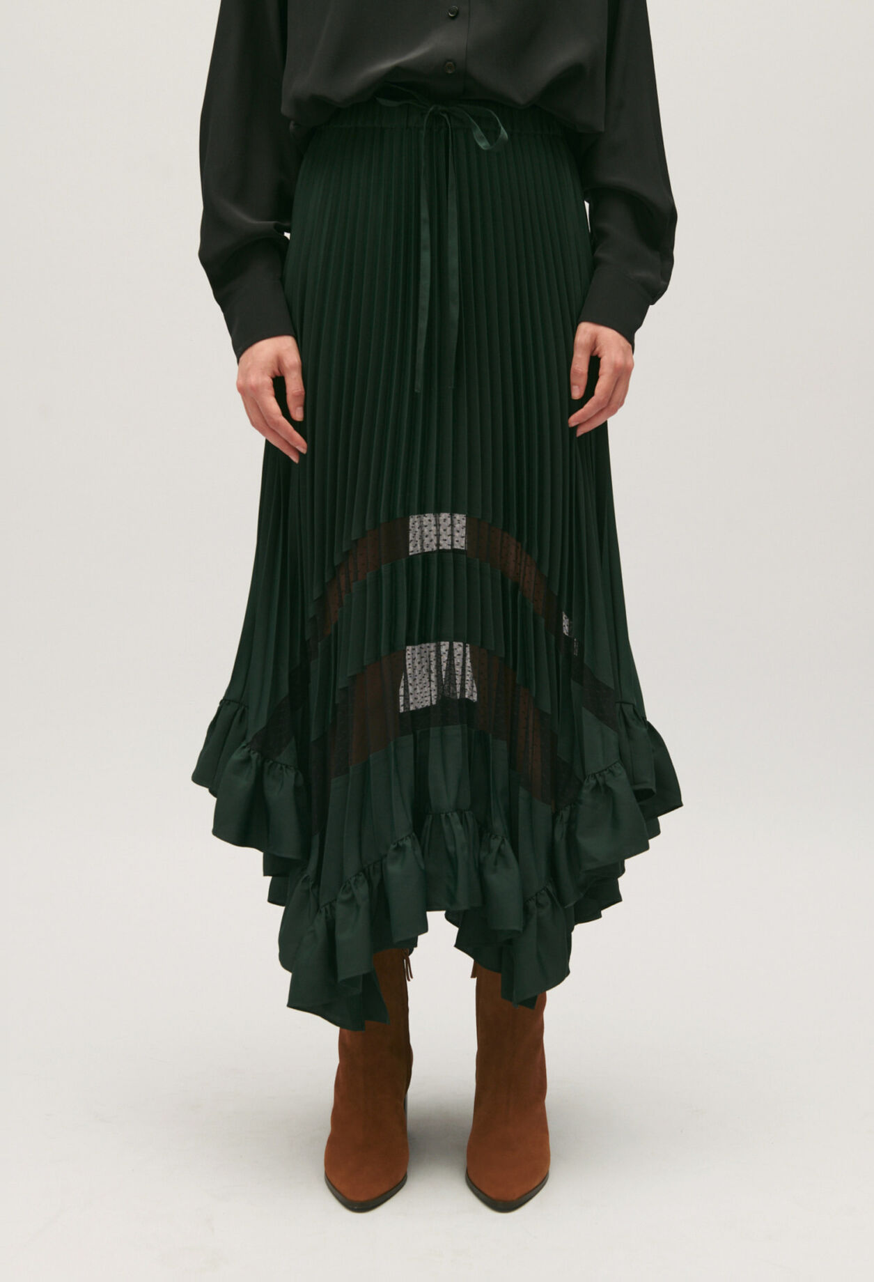 Pleated, ruffled mid-length skirt Pleated, ruffled mid-length skirt