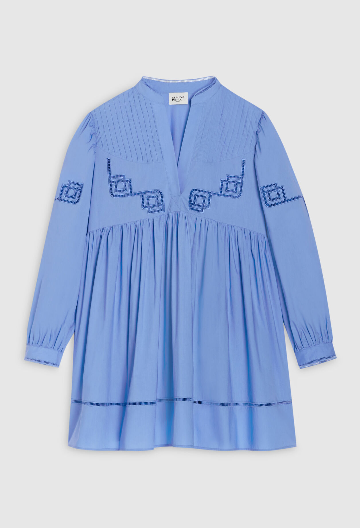 Embroidered blue cotton mini dress