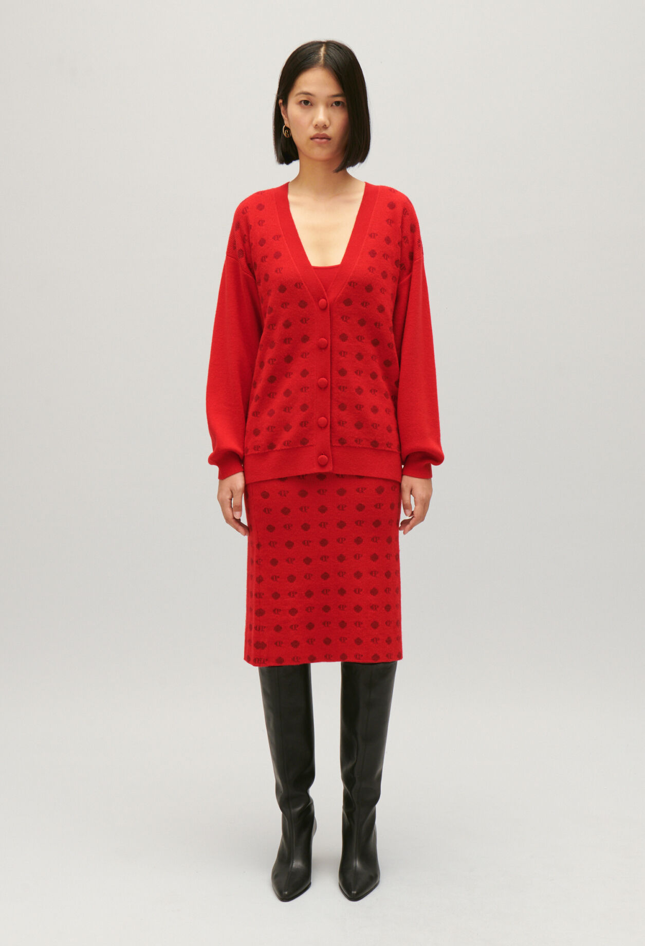 Red jacquard cardigan