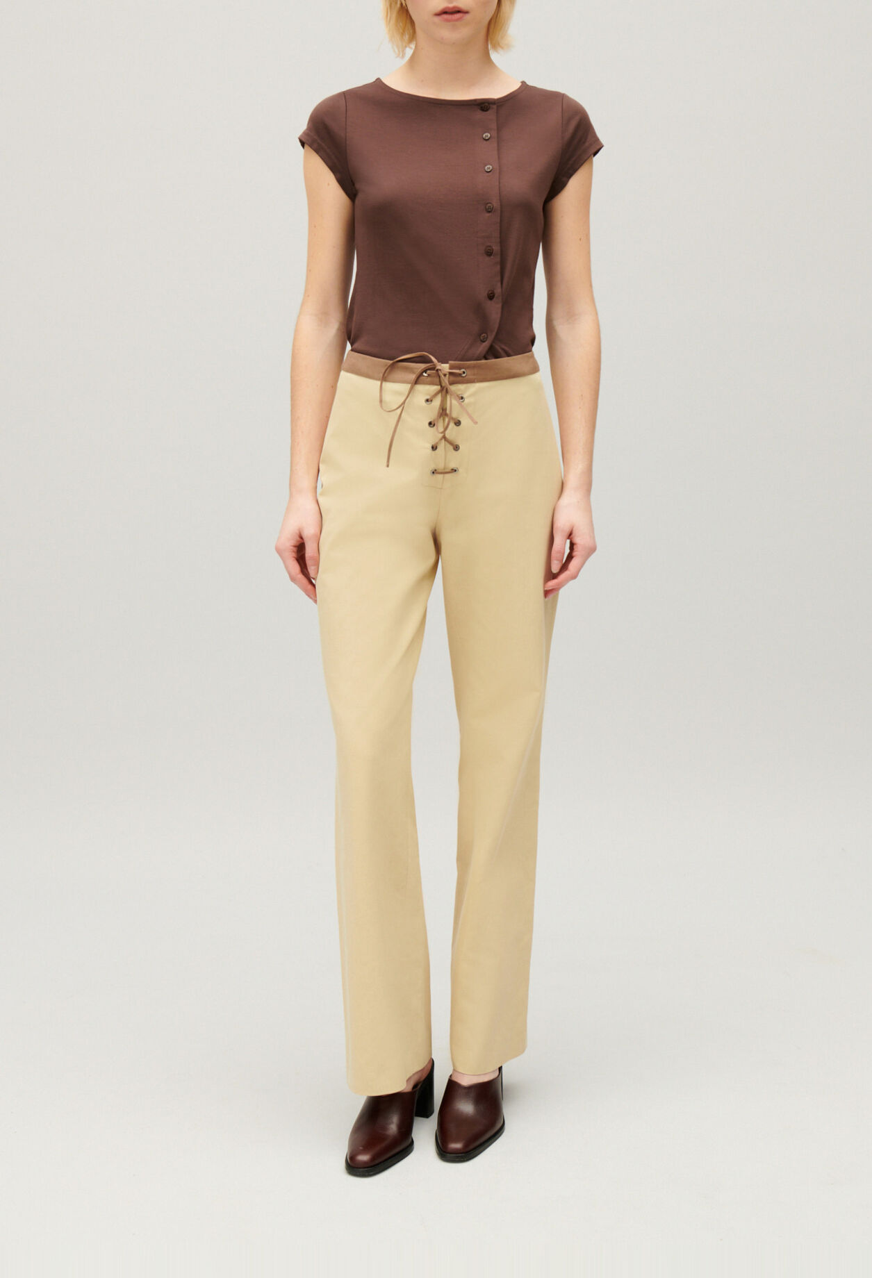 Two-tone lace-up trousers