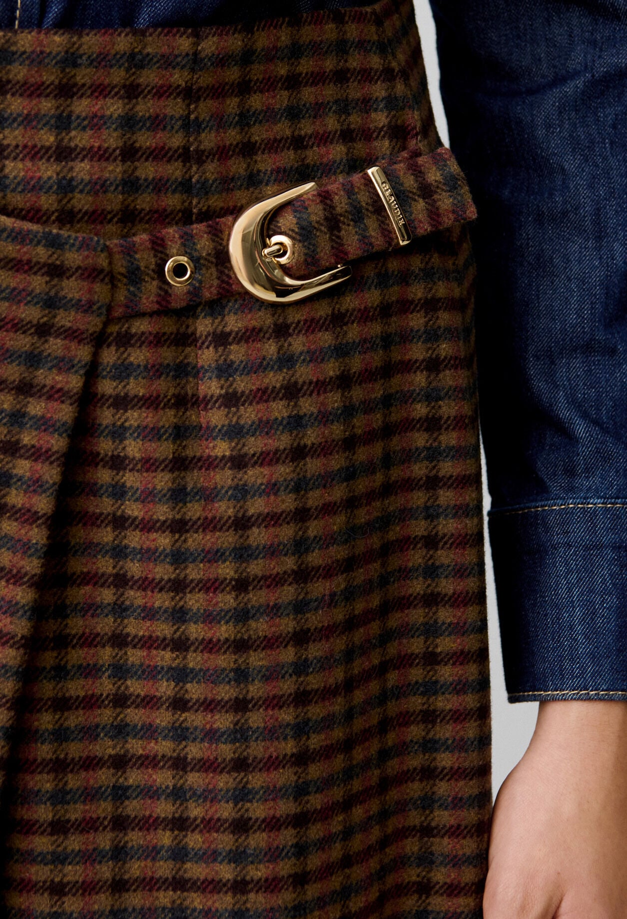 Straight check wool blend skirt